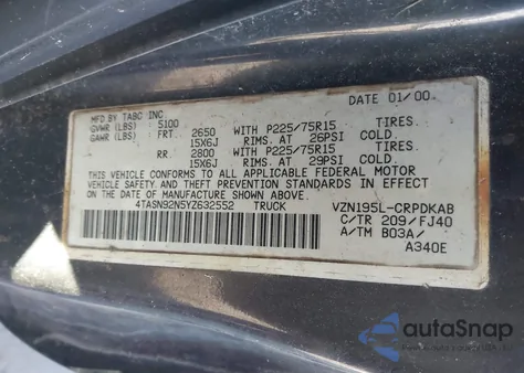 2000 Toyota Tacoma Prerunner V6 from USA, damaged, VIN 4TASN92N5YZ632552